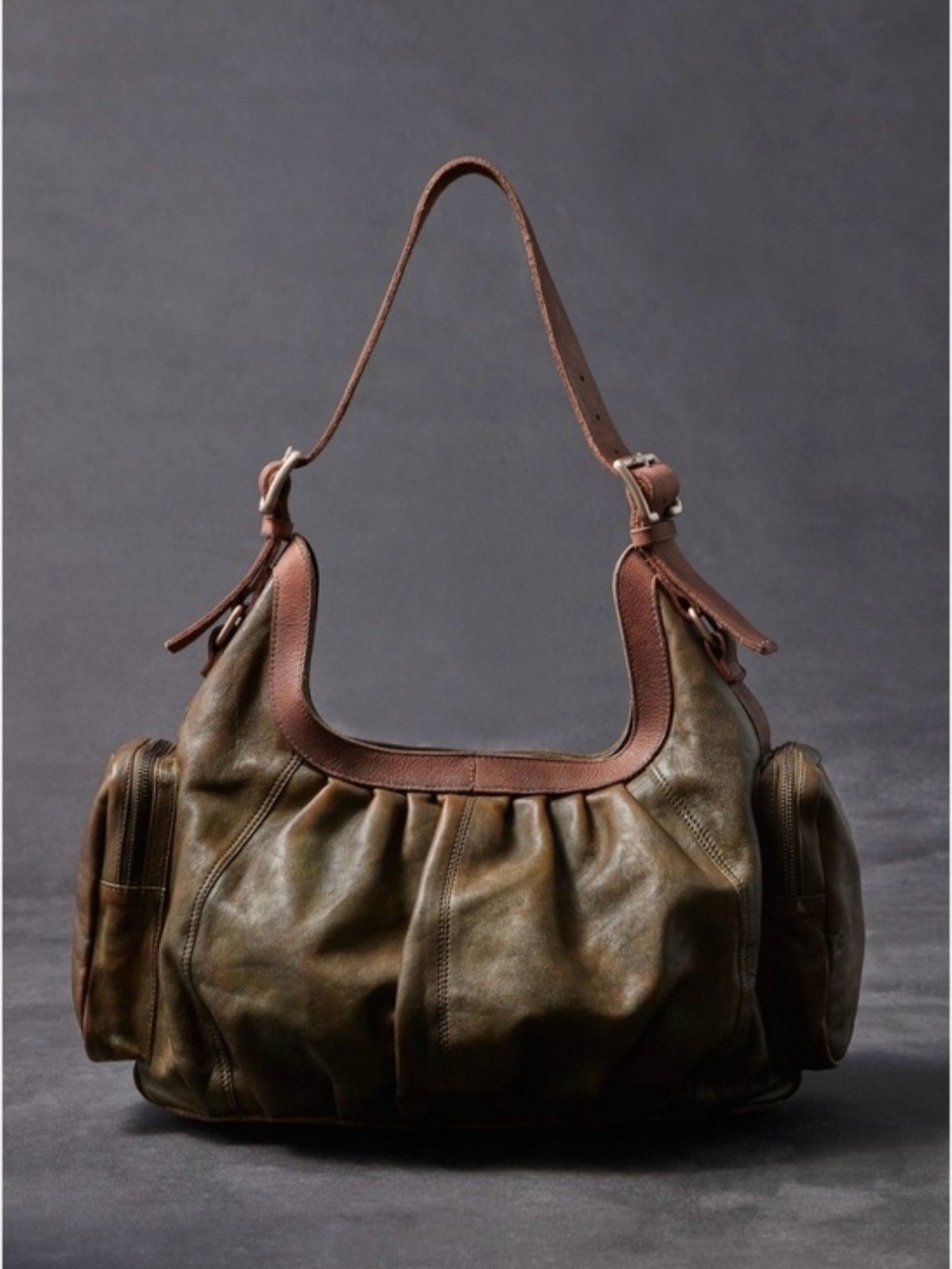 Free People Brown Leather Shoulder Bag with Chain Accent